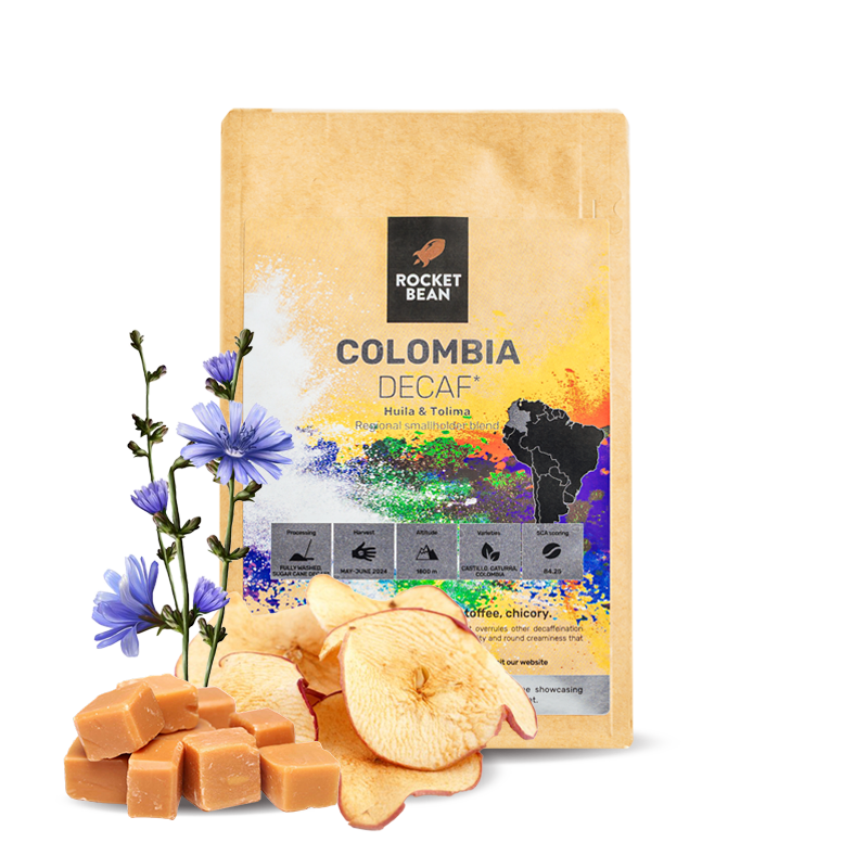 Výběrová káva Rocket Bean Roastery Kolumbie HUILA DECAF - bezkofeinová