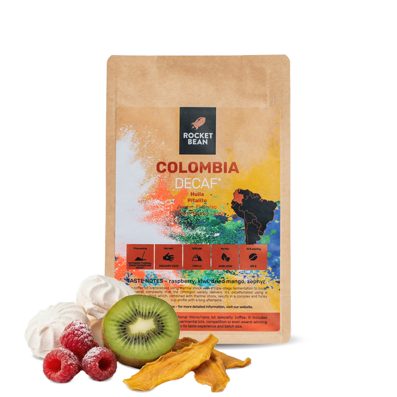 Výběrová káva Rocket Bean Roastery Kolumbie NESTOR LASSO OMBLIGON DECAF - bezkofeinová