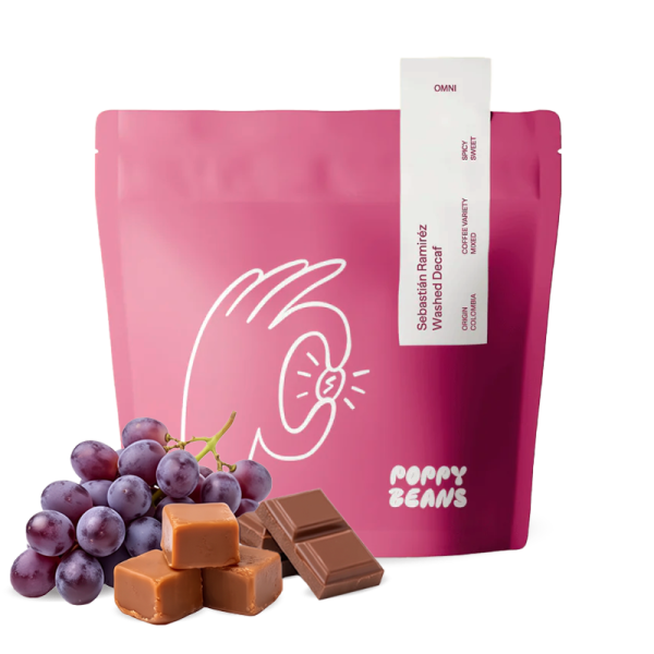 Výběrová káva Poppy Beans Kolumbie SEBASTIÁN RAMÍREZ DECAF - bezkofeinová