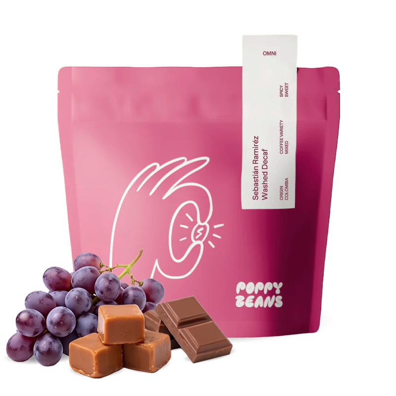 Výběrová káva Poppy Beans Kolumbie SEBASTIÁN RAMÍREZ DECAF - bezkofeinová