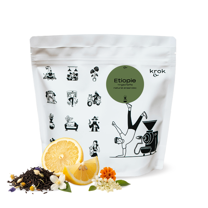Výběrová káva Krok Etiopie YIRGACHEFFE NATURAL ANAEROBIC